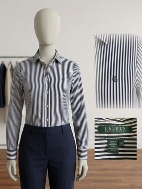 Ralph Lauren Blue White Stripe Button Down Shirt Size S 100% Cotton